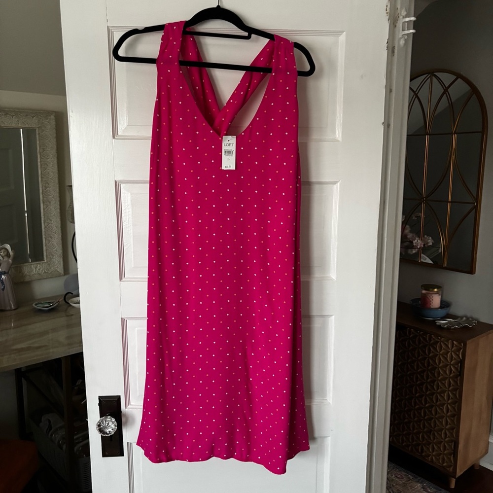 NWT LOFT Fuchsia Dress with Polka Dots